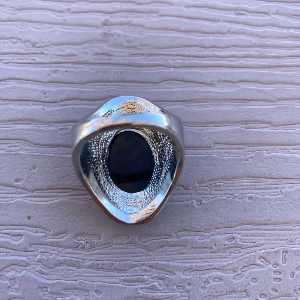 Ammolite Stone Ring Silvertone setting size 7.5